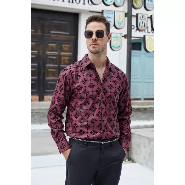 Alex Vando Mens Digital Printing Dress Shirts Iron-Free Regular Fit Party Button Down Shirt