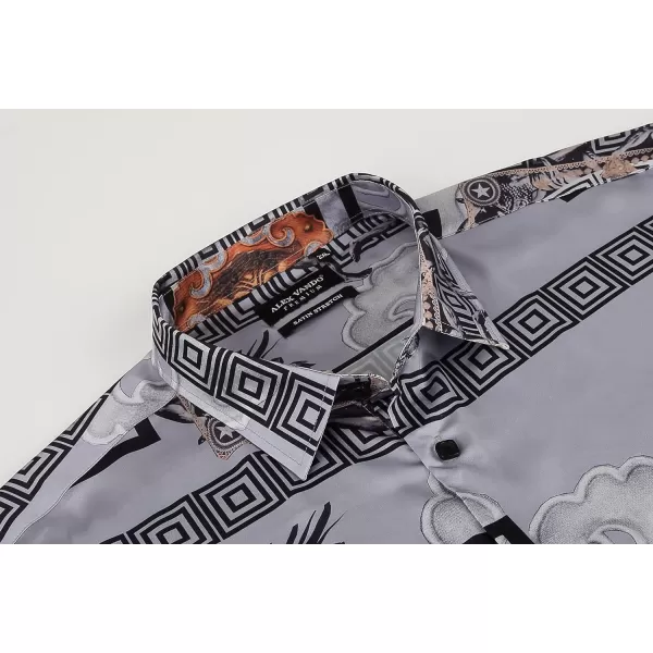 Alex Vando Mens Digital Printing Dress Shirts Iron-Free Regular Fit Party Button Down Shirt