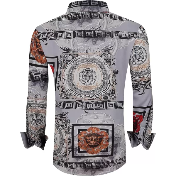 Alex Vando Mens Digital Printing Dress Shirts Iron-Free Regular Fit Party Button Down Shirt