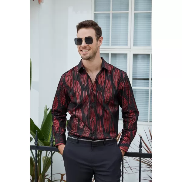 Alex Vando Mens Digital Printing Dress Shirts Iron-Free Regular Fit Party Button Down Shirt
