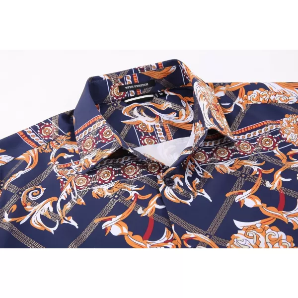 Alex Vando Mens Digital Printing Dress Shirts Iron-Free Regular Fit Party Button Down Shirt