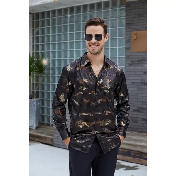 Alex Vando Mens Digital Printing Dress Shirts Iron-Free Regular Fit Party Button Down Shirt