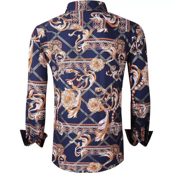 Alex Vando Mens Digital Printing Dress Shirts Iron-Free Regular Fit Party Button Down Shirt