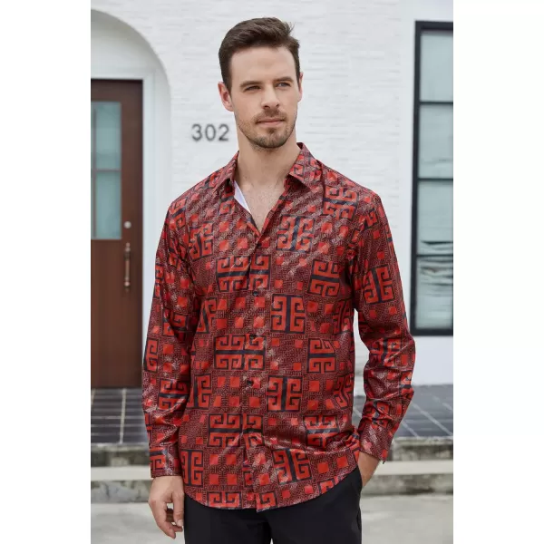Alex Vando Mens Digital Printing Dress Shirts Iron-Free Regular Fit Party Button Down Shirt