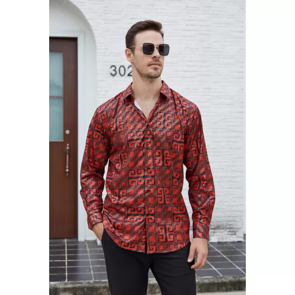 Alex Vando Mens Digital Printing Dress Shirts Iron-Free Regular Fit Party Button Down Shirt