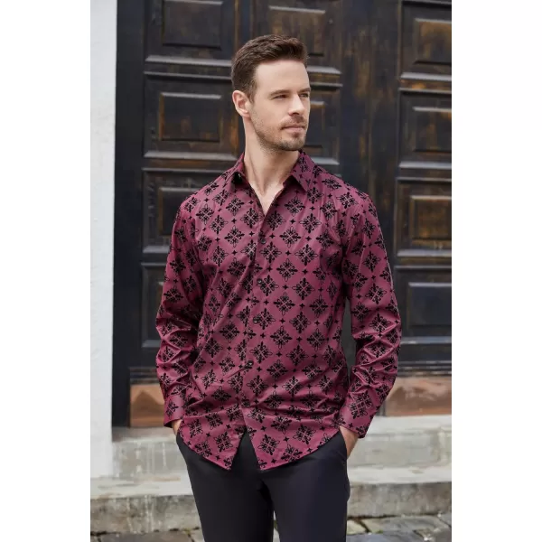 Alex Vando Mens Digital Printing Dress Shirts Iron-Free Regular Fit Party Button Down Shirt