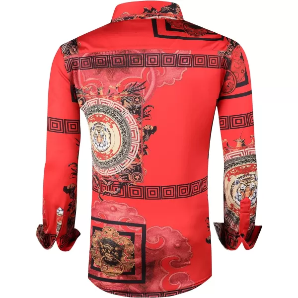 Alex Vando Mens Digital Printing Dress Shirts Iron-Free Regular Fit Party Button Down Shirt