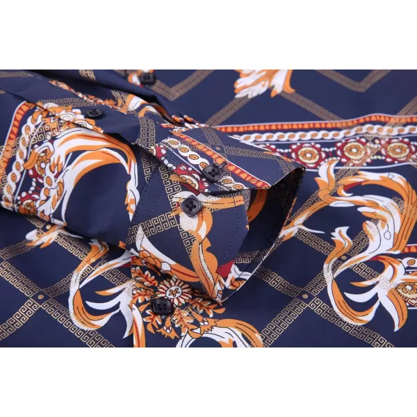 Alex Vando Mens Digital Printing Dress Shirts Iron-Free Regular Fit Party Button Down Shirt