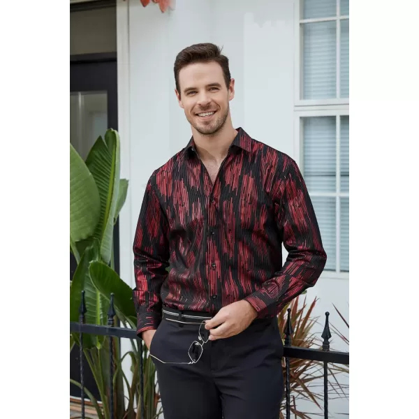 Alex Vando Mens Digital Printing Dress Shirts Iron-Free Regular Fit Party Button Down Shirt