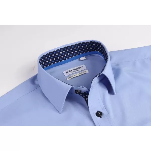 Alex Vando Mens Dress Shirt Wrinkle Free Regular Fit 4-Way Stretch Button Down Shirts