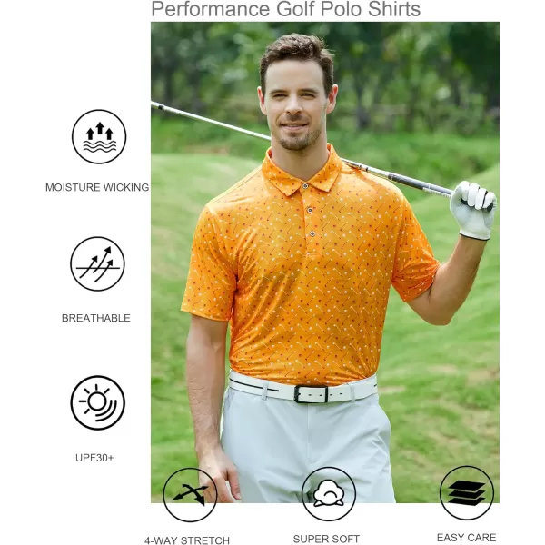 Alex Vando Mens Golf Shirt Moisture Wicking Quick-Dry Print Performance Polo Shirts for Men