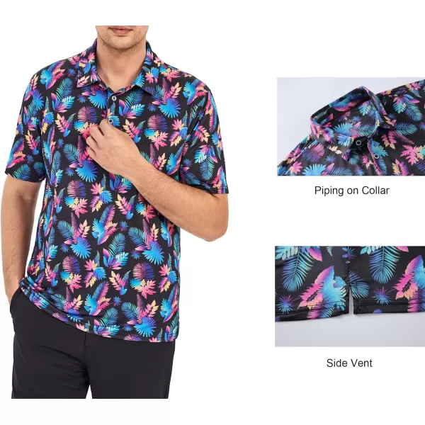 Alex Vando Mens Golf Shirt Moisture Wicking Quick-Dry Print Performance Polo Shirts for Men