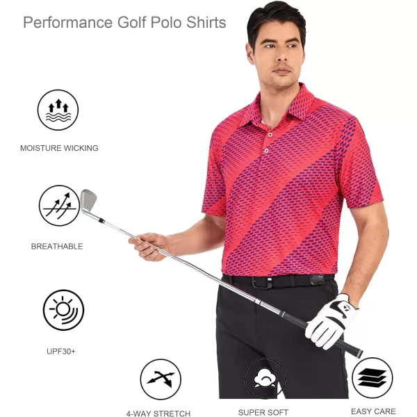 Alex Vando Mens Golf Shirt Moisture Wicking Quick-Dry Print Performance Polo Shirts for Men