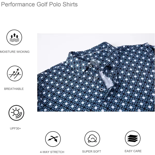 Alex Vando Mens Golf Shirt Moisture Wicking Quick-Dry Print Performance Polo Shirts for Men