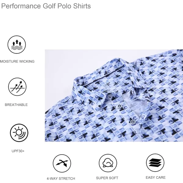 Alex Vando Mens Golf Shirt Moisture Wicking Quick-Dry Print Performance Polo Shirts for Men