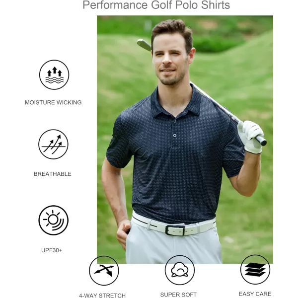 Alex Vando Mens Golf Shirt Moisture Wicking Quick-Dry Print Performance Polo Shirts for Men