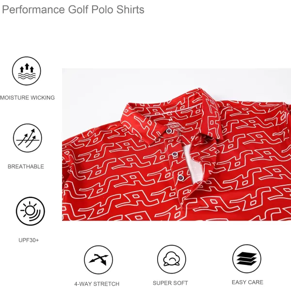 Alex Vando Mens Golf Shirt Moisture Wicking Quick-Dry Print Performance Polo Shirts for Men