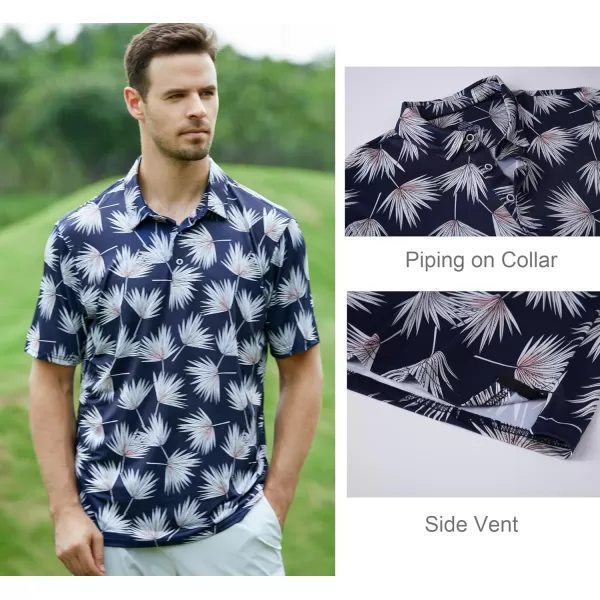 Alex Vando Mens Golf Shirt Moisture Wicking Quick-Dry Print Performance Polo Shirts for Men