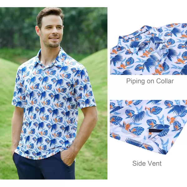 Alex Vando Mens Golf Shirt Moisture Wicking Quick-Dry Print Performance Polo Shirts for Men