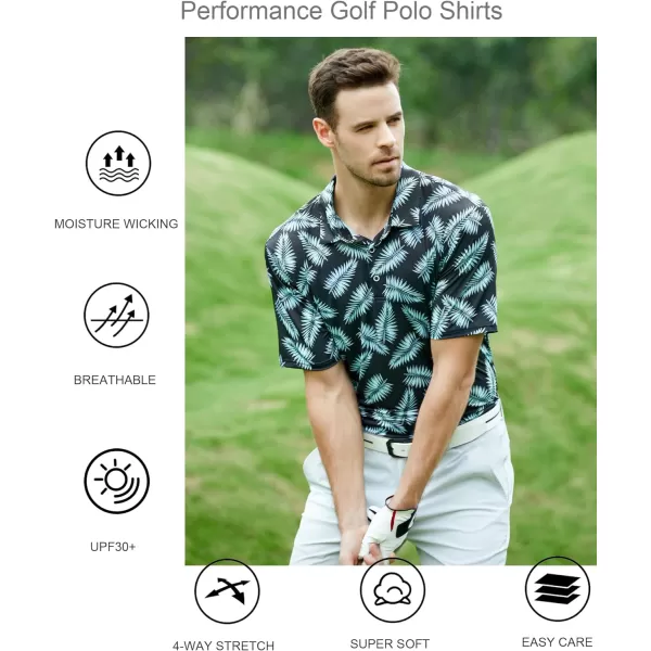 Alex Vando Mens Golf Shirt Moisture Wicking Quick-Dry Print Performance Polo Shirts for Men