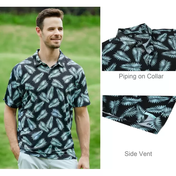 Alex Vando Mens Golf Shirt Moisture Wicking Quick-Dry Print Performance Polo Shirts for Men