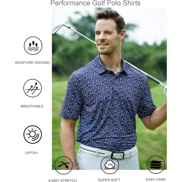 Alex Vando Mens Golf Shirt Moisture Wicking Quick-Dry Print Performance Polo Shirts for Men