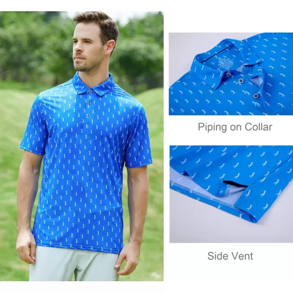 Alex Vando Mens Golf Shirt Moisture Wicking Quick-Dry Print Performance Polo Shirts for Men