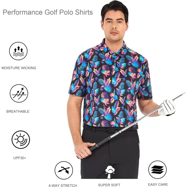 Alex Vando Mens Golf Shirt Moisture Wicking Quick-Dry Print Performance Polo Shirts for Men
