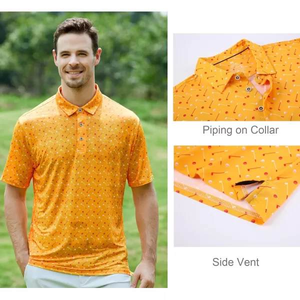 Alex Vando Mens Golf Shirt Moisture Wicking Quick-Dry Print Performance Polo Shirts for Men