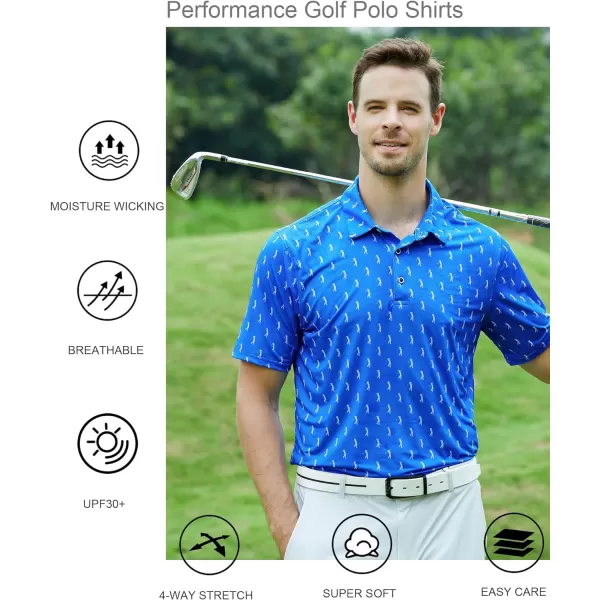 Alex Vando Mens Golf Shirt Moisture Wicking Quick-Dry Print Performance Polo Shirts for Men