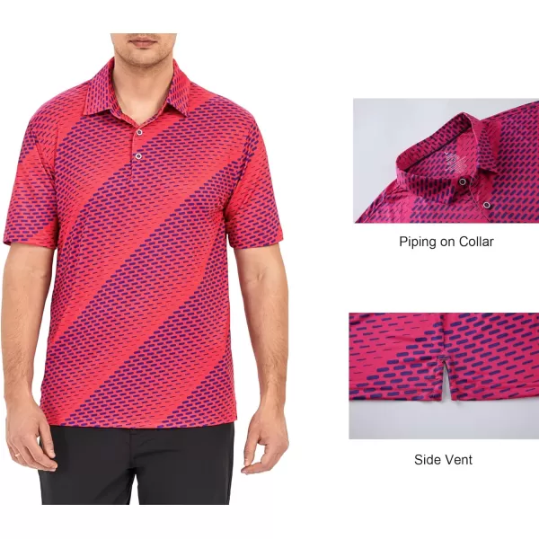 Alex Vando Mens Golf Shirt Moisture Wicking Quick-Dry Print Performance Polo Shirts for Men