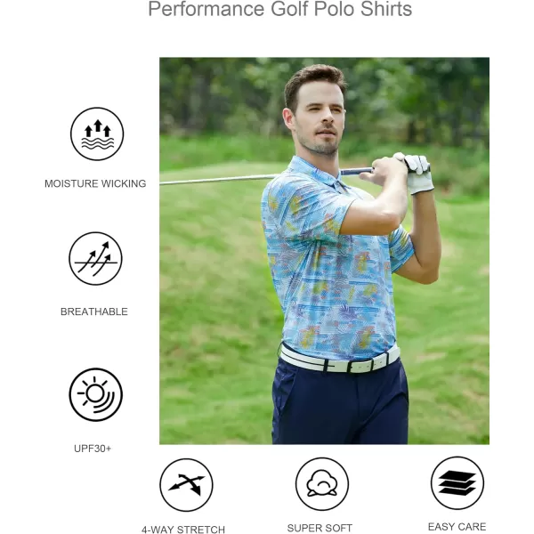 Alex Vando Mens Golf Shirt Moisture Wicking Quick-Dry Print Performance Polo Shirts for Men