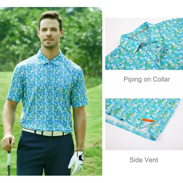 Alex Vando Mens Golf Shirt Moisture Wicking Quick-Dry Print Performance Polo Shirts for Men