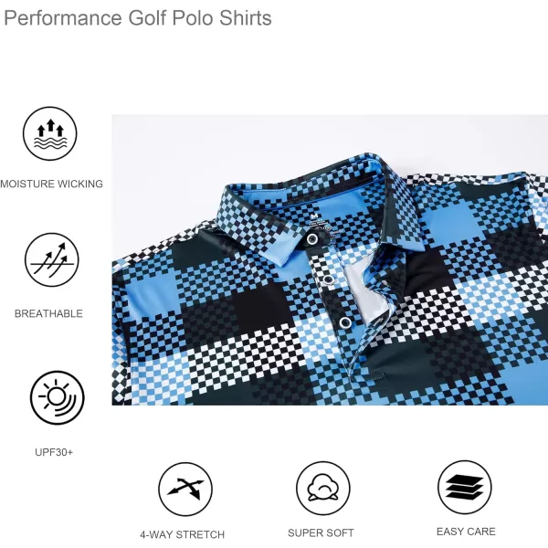 Alex Vando Mens Golf Shirt Moisture Wicking Quick-Dry Print Performance Polo Shirts for Men