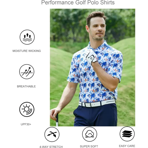 Alex Vando Mens Golf Shirt Moisture Wicking Quick-Dry Print Performance Polo Shirts for Men