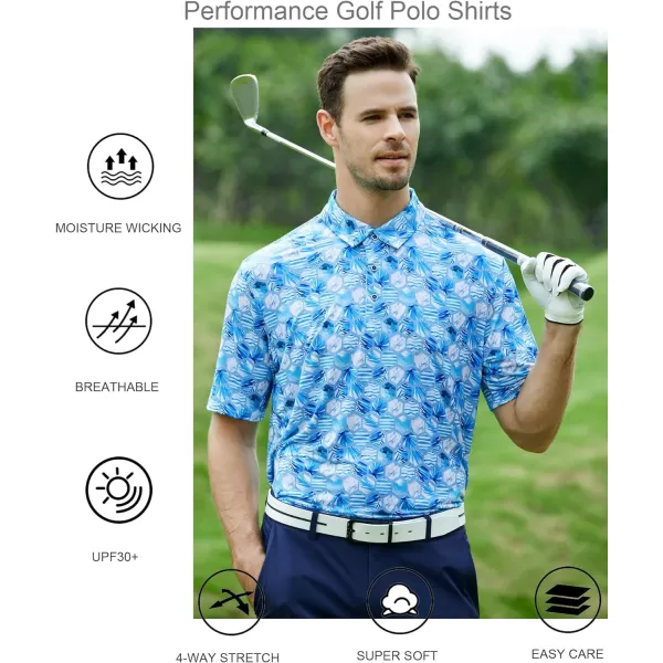 Alex Vando Mens Golf Shirt Moisture Wicking Quick-Dry Print Performance Polo Shirts for Men