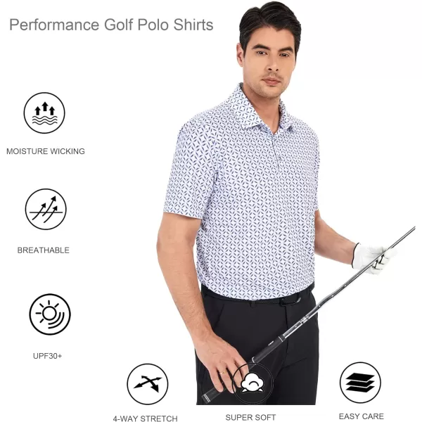 Alex Vando Mens Golf Shirt Moisture Wicking Quick-Dry Print Performance Polo Shirts for Men