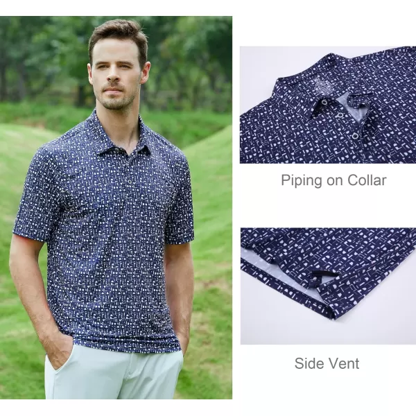 Alex Vando Mens Golf Shirt Moisture Wicking Quick-Dry Print Performance Polo Shirts for Men