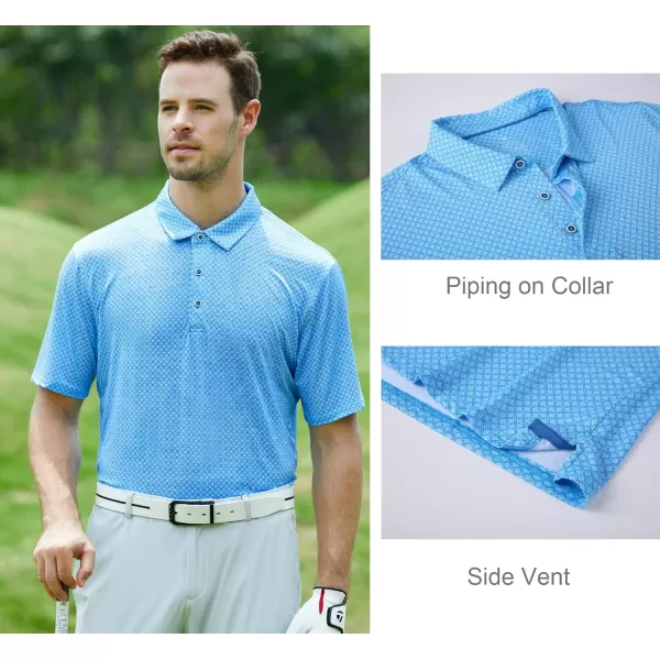 Alex Vando Mens Golf Shirt Moisture Wicking Quick-Dry Print Performance Polo Shirts for Men