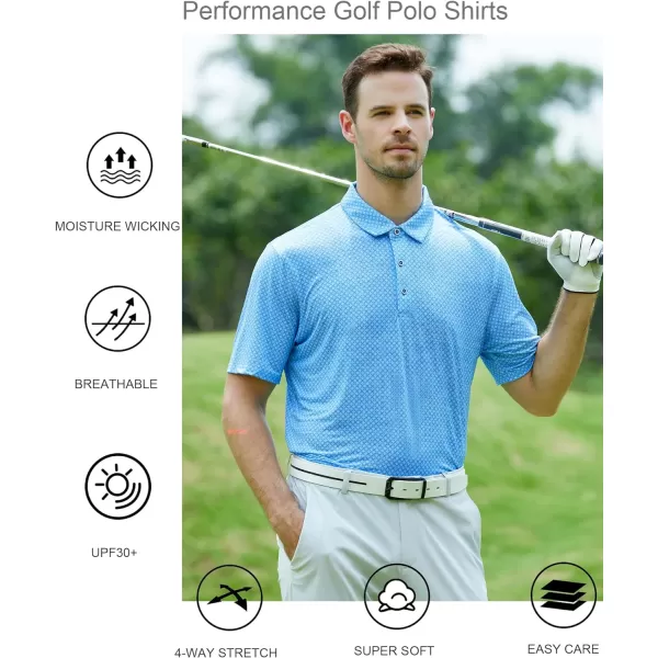 Alex Vando Mens Golf Shirt Moisture Wicking Quick-Dry Print Performance Polo Shirts for Men