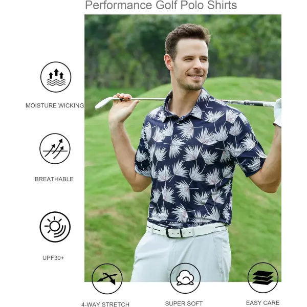 Alex Vando Mens Golf Shirt Moisture Wicking Quick-Dry Print Performance Polo Shirts for Men