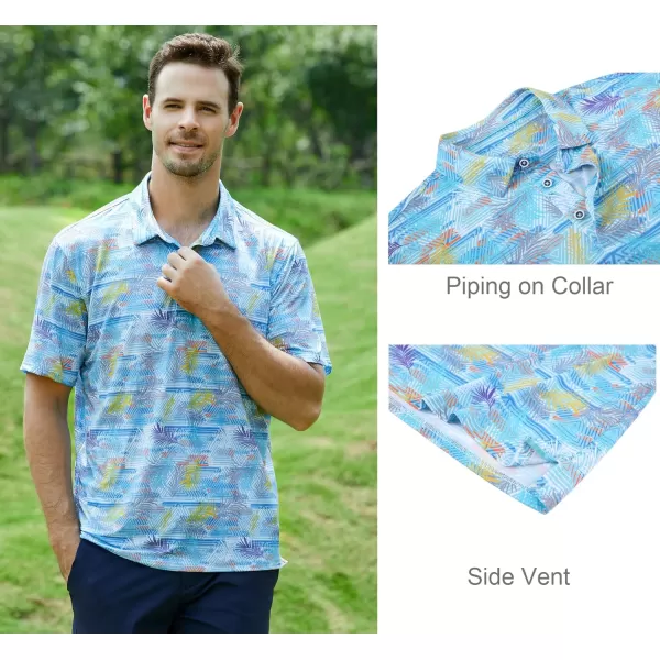 Alex Vando Mens Golf Shirt Moisture Wicking Quick-Dry Print Performance Polo Shirts for Men