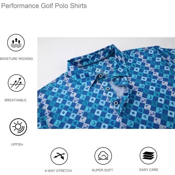 Alex Vando Mens Golf Shirt Moisture Wicking Quick-Dry Print Performance Polo Shirts for Men