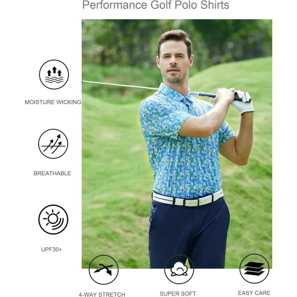 Alex Vando Mens Golf Shirt Moisture Wicking Quick-Dry Print Performance Polo Shirts for Men