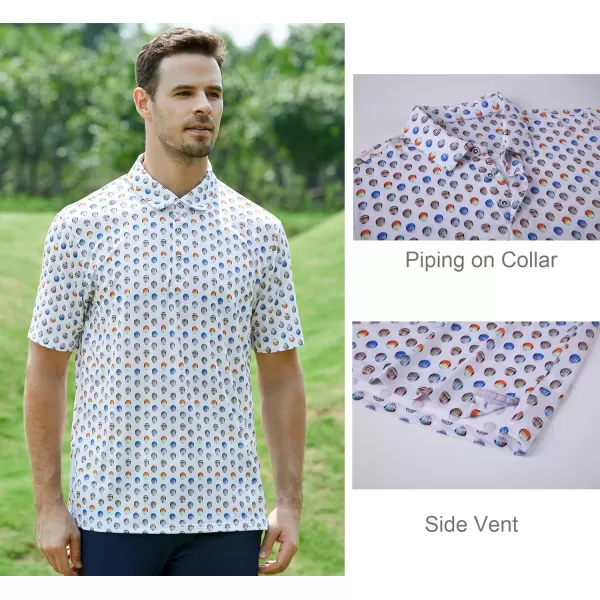 Alex Vando Mens Golf Shirt Moisture Wicking Quick-Dry Print Performance Polo Shirts for Men