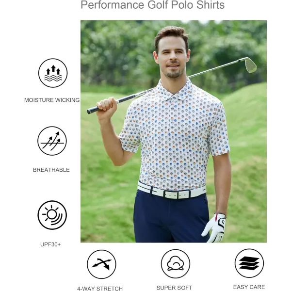 Alex Vando Mens Golf Shirt Moisture Wicking Quick-Dry Print Performance Polo Shirts for Men