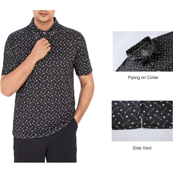 Alex Vando Mens Golf Shirt Moisture Wicking Quick-Dry Print Performance Polo Shirts for Men