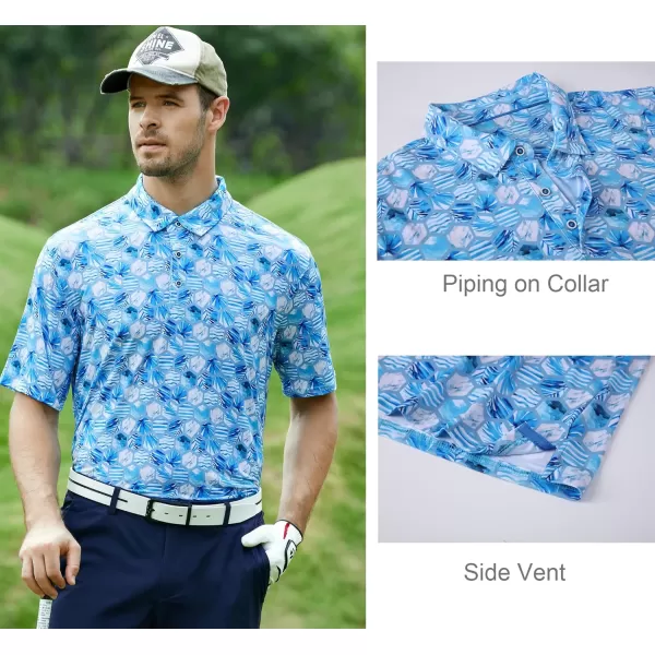 Alex Vando Mens Golf Shirt Moisture Wicking Quick-Dry Print Performance Polo Shirts for Men