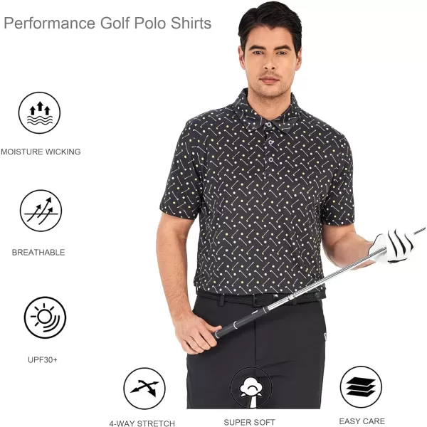 Alex Vando Mens Golf Shirt Moisture Wicking Quick-Dry Print Performance Polo Shirts for Men