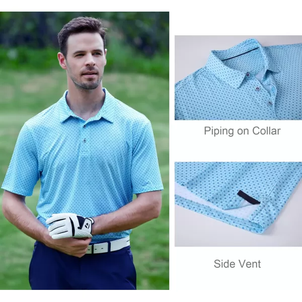 Alex Vando Mens Golf Shirt Moisture Wicking Quick-Dry Print Performance Polo Shirts for Men